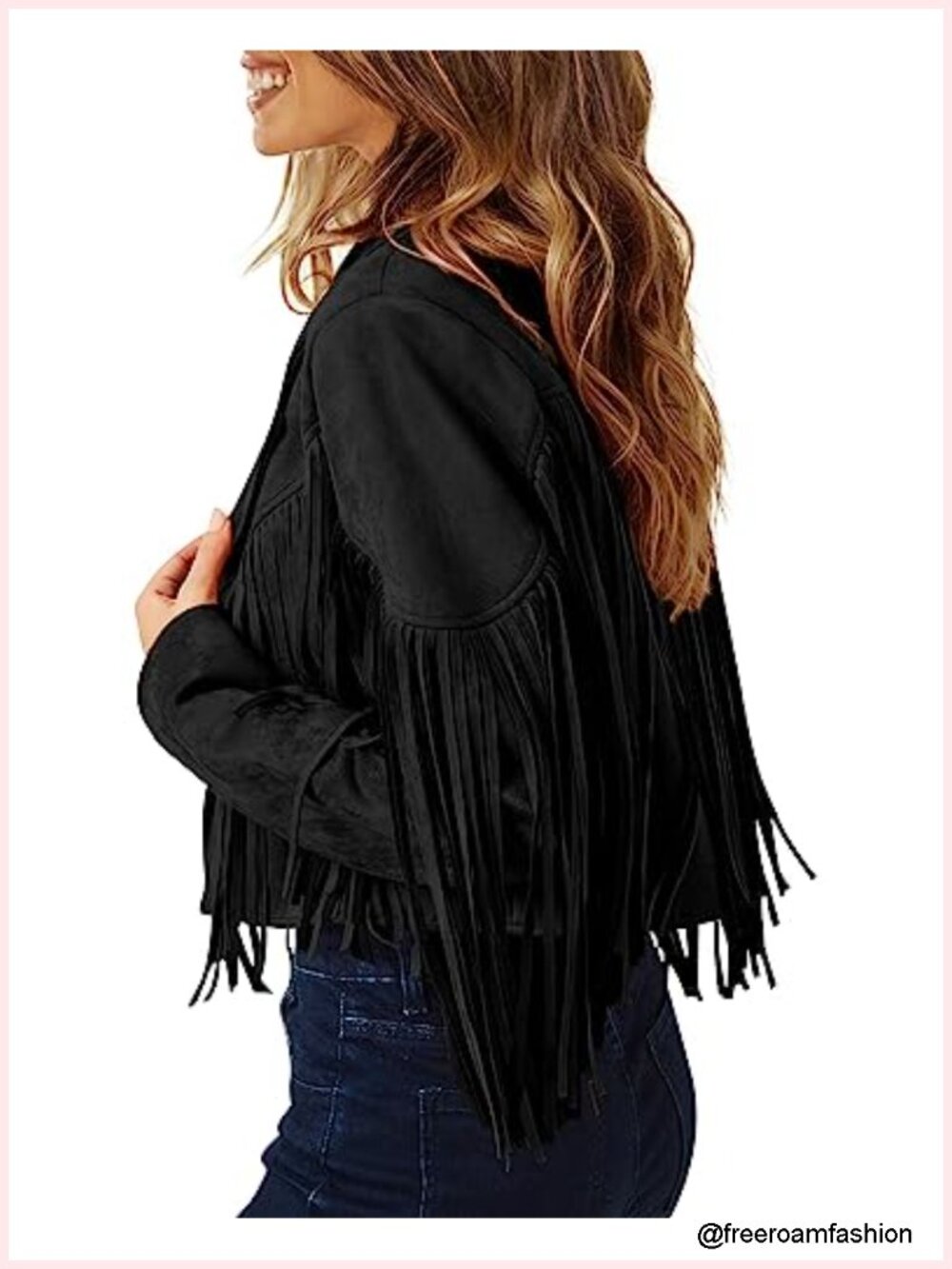 Faux Suede Fringe Motorcycle Cropped Coat with Tassel Detail - Picture 4 of 6